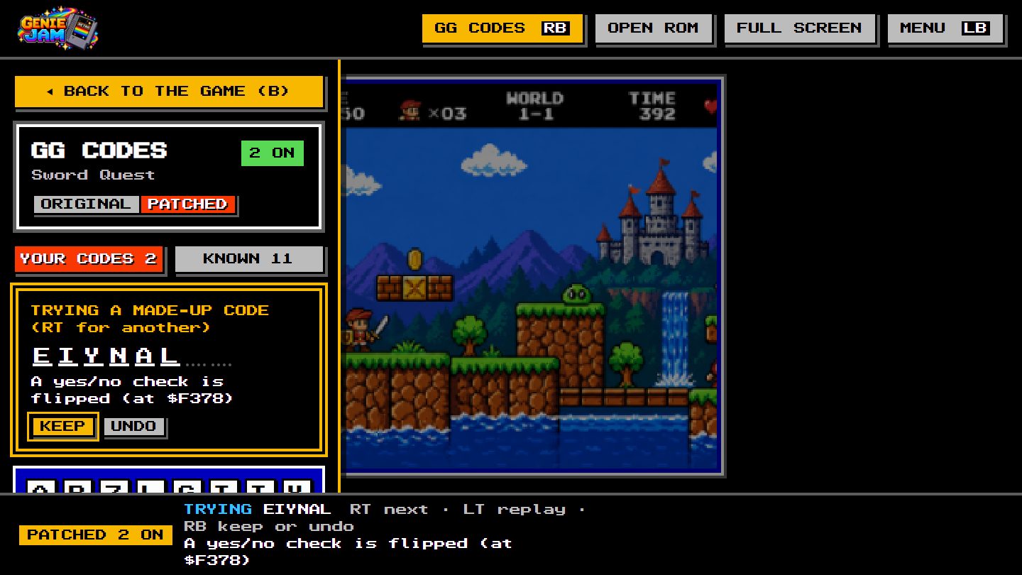 A made-up code being tried, with KEEP and UNDO buttons